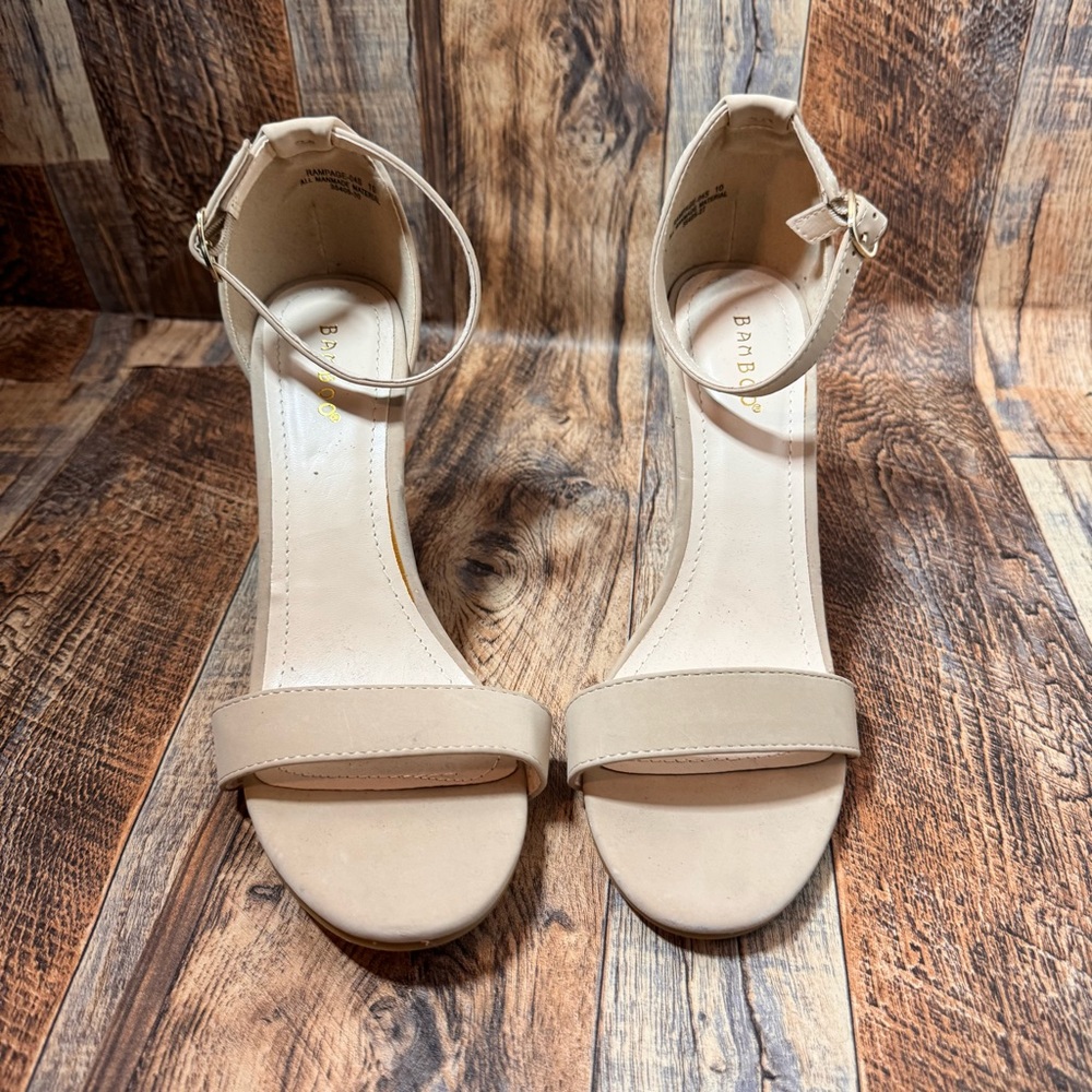 Bamboo Women's Cream Ankle‎ Strap Heels-10